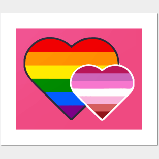 Lipstick Lesbian Double Heart Posters and Art